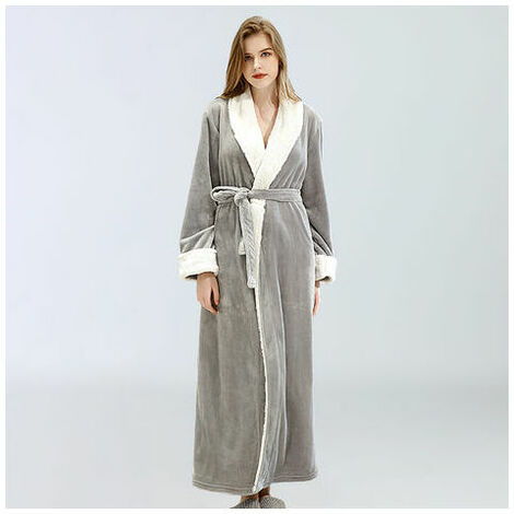Women's Fleece Bathrobe, Dressing Gown Soft Bathrobe with Pockets Winter Christmas Gift L Gray WHWY
