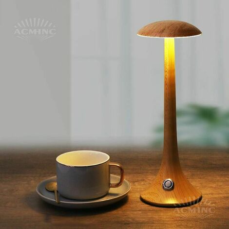 Dimmable wireless LED battery table lamp, portable rechargeable table lamp with battery, used outdoors in restaurants and bars, wooden color table lamp with touch switch, natural color (1/5)