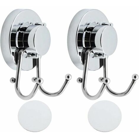 2 Piece Stainless Steel Suction Hook, Wall-Mounted Double Hooks, Towel Hook, Heavy Duty Suction Cup Hooks Holds Up to 6.8 Kg Bathroom, Bedroom - Chrome (1/5)