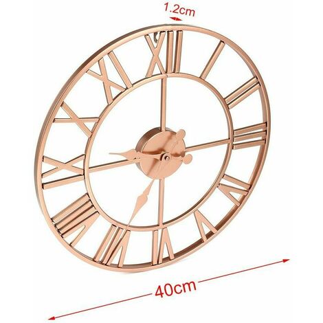 40cm Silent Roman Wall Clock  Metal Rose Gold Copper Openwork Home Decoration Simple Living Room Design