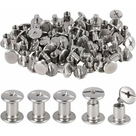 80 Pieces Flat Head Rivets, Stainless Steel Binding Rivets, Chicago Binding Screws, for DIY Leather, Book, Photo Album, Leather Belt (1/5)