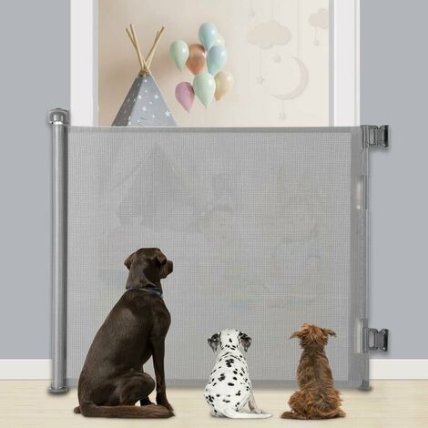 Extra Wide Retractable Dog Gates Indoor Baby Stair Gates Baby Pet Barriers for Dogs Expandable Dog Fence Stair Gate Safety Gates (Grey-S)