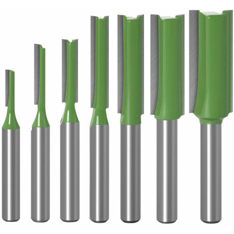 7PCS Router Bits, Trimmer and Router Bits Set 6.35mm (1/4 Inch) Shank 3 4 5 6 8 10 12mm Blade Diameter Double Flute Straight Bit for Woodworking Milling Cutter Tool, Green (1/5)