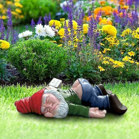Drunk Dwarf Flocked Ornaments Outdoor Garden Statue Waterproof Resin Garden Figurine (1/3)