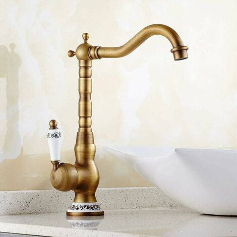 Retro Basin Faucet Single Handle Basin Faucet Bathroom Faucet,Ceramic Handle Bathroom Basin Faucet Kitchen Sink Faucet(Antique Brass, High) (1/5)