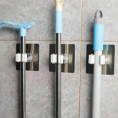 Self-adhesive mop holder for household broom, saving household space, wall-mounted suction clamp hook, 2-piece set (1/4)