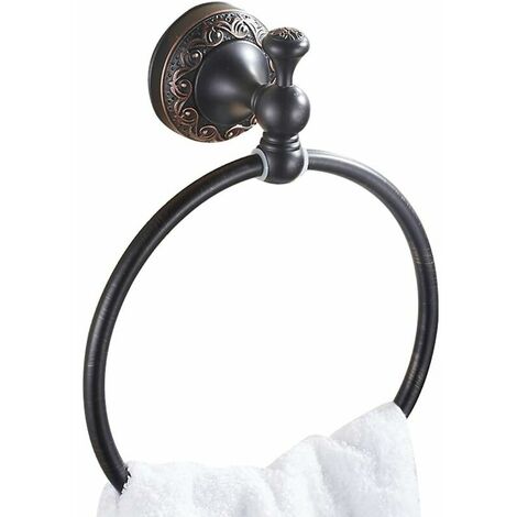 Black Round Towel Ring, Wall Mounted Brass Oil Rubbed Bronze Finished Towel Rack 180° Rotatable European Style, Bathroom Toilet Accessories (1/5)