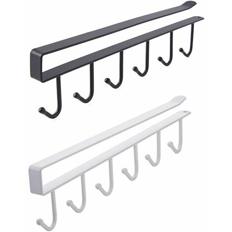 2 Pieces Under Shelf Hook, 6 Cup Holder Hook Wall Mounted Under Hanger For Hanging Clothes, Cup, Bags, Belts, Scarves (White, Black) (1/5)