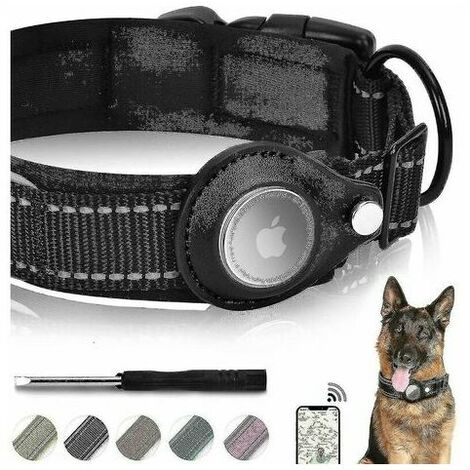 LOST Reflective Airtag Dog Collar, Padded Apple Air Tag Heavy Duty Dog Collar DogBlackL (1/5)