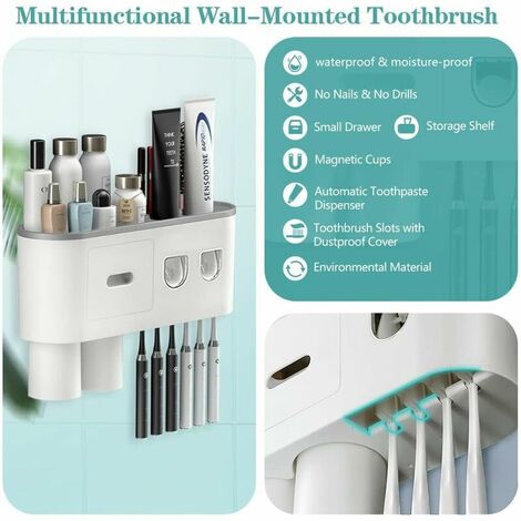 Toothbrush Unit Wall Mounted Toothbrush Holder, with 2 Automatic Toothbrush Dispensers ...