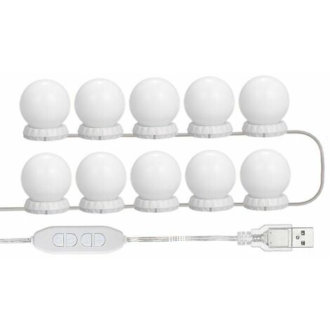 Led Mirror Lighting Kit For Dressing Table, With 10 Adjustable Bulbs, 10 Brightness And 3 Lighting Modes, USB Type, White - White (1/5)