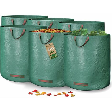 6X Garden Waste Bags with Handles - 272L High Capacity and Double Bottom - UV Stable and Water Repellent - Reusable and Stable Garden Bag (1/5)