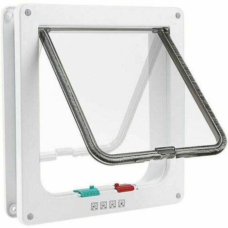 4 Position Cat Flap Cat Flap with Tunnel Cutout Cover Dog Cat Flap Cat Door with Lock Small Animal Cat Flaps Cat Mate Lockable Easy to Install White(M)