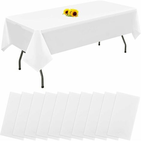 10 Pack White Disposable Table Cloth Rectangle Inch Plastic Table Cloths for Outdoor Party, Birthday, Wedding, BBQ, Bridal Showers, Baby Showers, 54 x 108