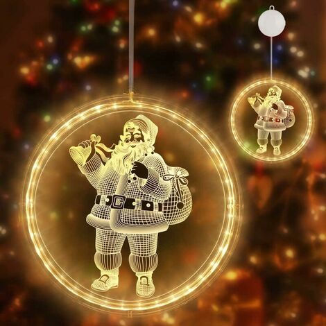 Christmas Decoration LED Fairy Lights Window Hanging 3D Light Battery Operated with Suction Cup Warm White for Outdoor Indoor Xmas Tree Hanging Lights Room Decoration (Santa Claus) (1/5)