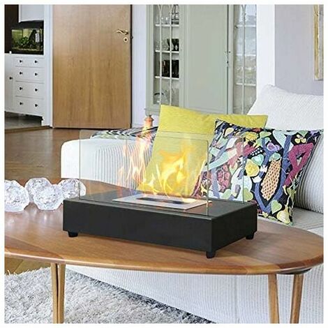 Art To Real Rectangular Tabletop Bio Ethanol Fireplace Indoor/Outdoor Realistic Portable Fire Pit - Black
