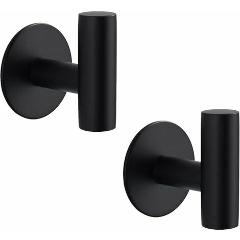 2 Pieces Adhesive Stainless Steel Bathroom Hooks No Drilling Towel Hooks For Bath Kitchen Toilets Closets Black Round (1/5)