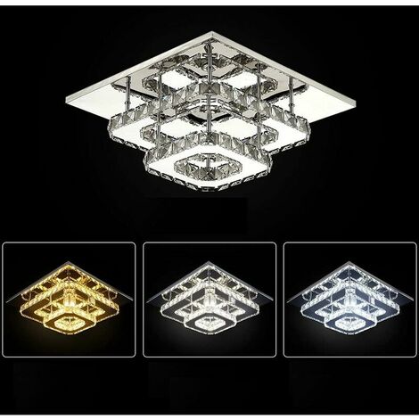 Crystal LED Ceiling Light, Crystal Ceiling Lamp Stainless Steel K9 Modern Flush Mount Light Fixture Square Chandelier Ceiling Lamp for Dining Room Living Room Bedroom (Multicolor) 303015cm (1/5)