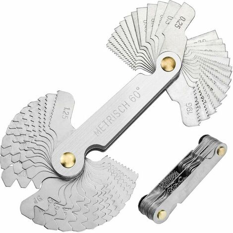 Stainless Steel Thread Gauge Tool, Screw Gauge with 52 Blades Center Gage 55° & 60° Pitch Gauge (Metric + Imperial)