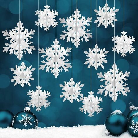 12 Pieces Christmas 3D Snowflakes Decoration, White Christmas Tree Decorations, Christmas Decor Paper Snowflakes Pendants for Christmas Holiday Decoration (1/5)