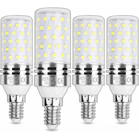 12W LED Corn Light Bulb, E14 Small Edison Screw Light Bulbs, 6000K Cool White, 1200LM, 100W Incandescent Bulb Equivalent, Non Dimmable, Pack of 4