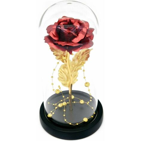 Beauty and the Beast Rose, Gifts for Her, Birthday Gifts for Wife, Enchanted Rose in a Glass Dome, Gift for Mom and Wife, Lights and Flowers - Gold Foil Red Rose (1/5)
