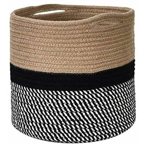 Cotton Rope Baskets, Cotton Rope Laundry Basket, Woven Cotton Rope Storage Basket, 28 x 28 cm Foldable Bathroom Storage Basket for Toys, Craft Supplies, Clothes Storage (1/5)