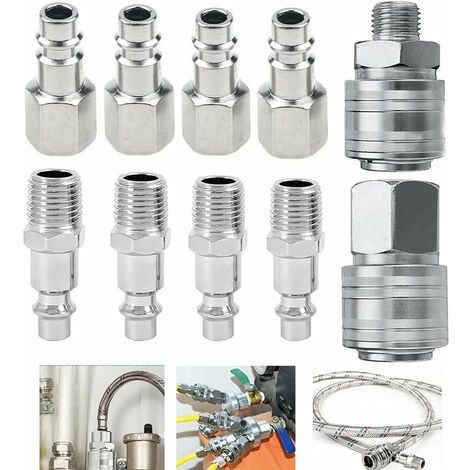 10 Pcs Compressor Quick Coupler 1/4" BSP Coupler for Tuayn Air Compress Compressor Hose Fittings Connector Male Female (1/5)