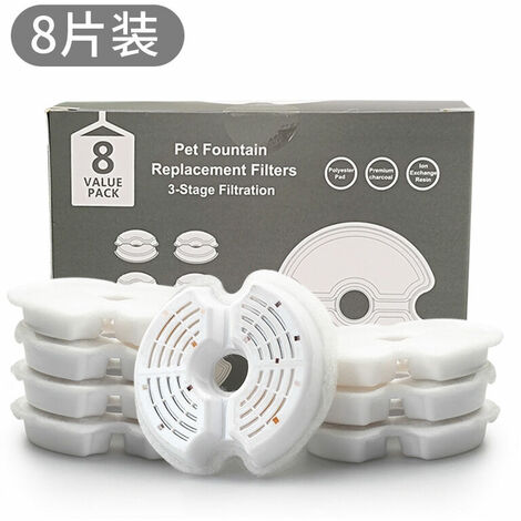 8 Pack 2.5L Cat Flower Fountain Filter - Suitable for Stainless Steel Cat/Dog Fountains - Triple Filter Filter (1/5)