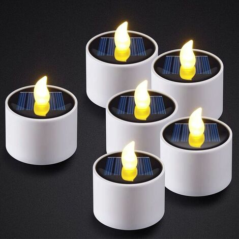 6pcs Rechargeable Solar LED Candles Flickering Waterproof Tealight, Perfect for Patio, Garden, Wedding, Party, Christmas Decoration (Warm White) (1/5)