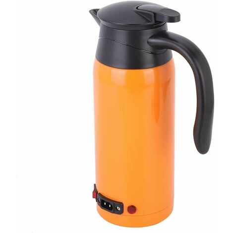 800ml Car Electric Kettle 12V/24V Kettle Cigarette Lighter Portable Stainless Steel Kettle Travel Kettle Heater Electric Kettle Thermos Cup for Hot Water (Orange) (1/5)