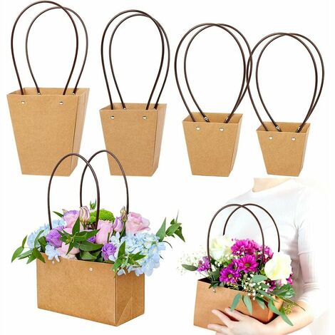 5 Pieces Flower Gift Bags with Handle, Flower Arrangement Bouquets Gift Bag, Oasis Flower Bouquet Waterproof Carrying Box for Floristry (1/5)