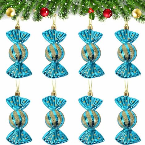 8 Pieces Christmas Tree Candy Pendants - Candy Christmas Tree Decorations - 12CM Glitter and Fun Christmas Tree Decorations Candy Ornaments (Blue) (1/4)