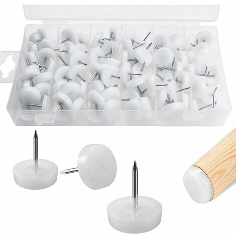100 Pcs Furniture Gliders Teflon Glides with Nails Thickness 21 x 22 MM Nail-on Plastic Chair Glides, for Furniture Chairs Floor Protection, with Box (White) (1/5)