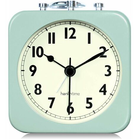 8.5cm Analog Alarm Clock Water Green Square Silent Small Metal Travel Alarm Clocks for Kids Bedroom Bedside Living Room Office