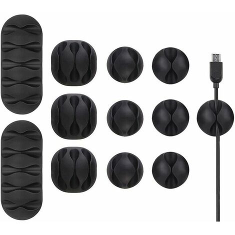 12 Pack Durable Cable Clips, Cable Tidy and Cable Ties, Desktop Organizer and Management for TV PC Laptop Home etc, Black (1/5)