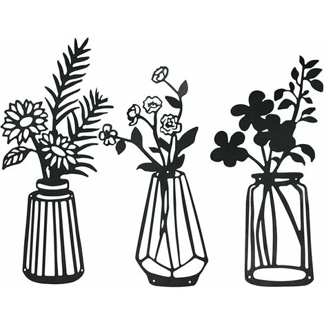 3 Pieces Metal Flowers Wall Decor Black Metal Wall Art Metal Floral Wall Sculpture for Patio Balcony Living Room Bedroom Dining Room Kitchen Decorations (1/5)