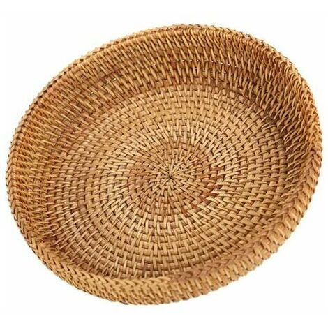 Fruit Basket Round Woven Rattan Bread Basket Natural Wicker Tray Decoration Basketwork Basket Storage Fruit,Vegetable Bread Kitchen (1/5)