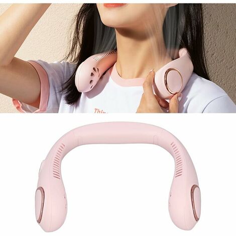 Portable Bladeless Fan, Powerful 360° Surround Wind Hanging Neck Fan Low Noise Double Core Turbine for Summer Use(Pink)