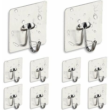 10 Pieces Self Adhesive Hook, Free Nail Wall Hook Stainless Steel for Bathroom, Kitchen, Ceiling Wall Door, Waterproof, Oil Proof (1/5)