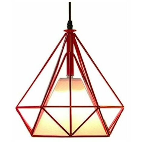 Industrial Pendant Chandelier 25cm Diamond Shape, Ceiling Lamp Red Shade (1/5)