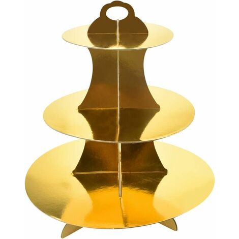 Cardboard Cake Stand, 3 Holders Cupcake Stand, Cupcake Display Tower Tray For Afternoon Tea,Dessert,Fruit,Food,Birthday Wedding Party Supplies (Gold) (1/5)