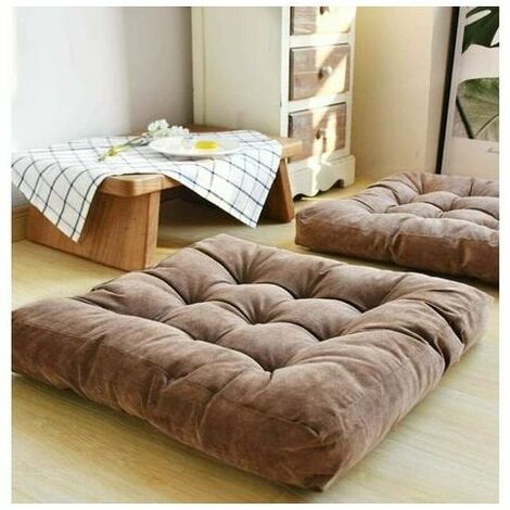 Floor Cushion, Square Tufted Seat Cushion, Thick Corduroy Meditation Cushion, Tatami Floor Cushions for Yoga Living Room Balcony Office Outdoor, Brown, 22x22 inch