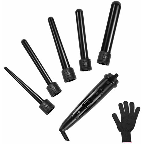 Hair Curler Set with Different Attachments - 5 in 1 Ceramic Curling Iron Hair Curler Set with Gloves