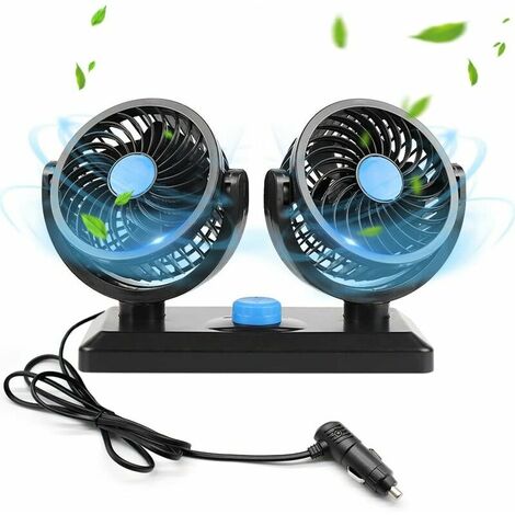 Car Fan, 12v Double Heads Fan, Rechargeable Portable Mini Fan, 360° Rotation with 2 Speed, Car Cigarette Lighter for Strollers, Travel, Office - (1/5)
