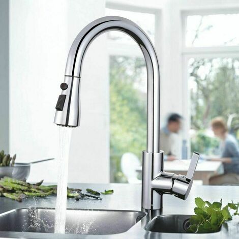 Robinet de cuisine, mitigeur de cuisine, tuyau avec douchette extractible et pulvérisation à 3 modes et pause intelligente, mitigeur de cuisine sans nickel et sans plomb (1/4)