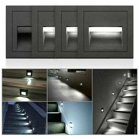 3W LED Recessed Wall Light Cool White IP65 Waterproof Stair Lights Step Lights Aluminum Decorative Lighting Outdoor Indoor Black Body (1/5)