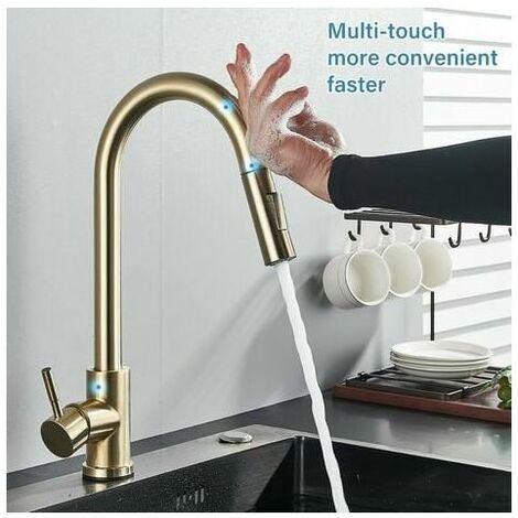Gold kitchen faucet extendable Control Sensor 2 shower nozzles 360 ° swivel extractor kitchen faucet