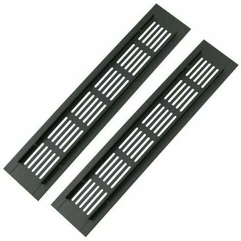2 Pack Rectangular Aluminum Door Vent Grilles - 250 x 50mm - Insect Screen for RV, Wardrobe, Kitchen etc - Black (1/5)