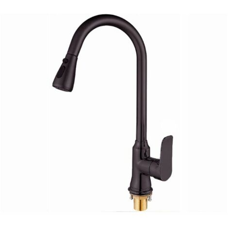 Kitchen Sink Mixer Faucet with Pull Down Sprayer, Single Handle High Arc Pull Out Kitchen Faucet, Single Layer Solid Brass Kitchen Faucet (Black1PCS) (1/5)